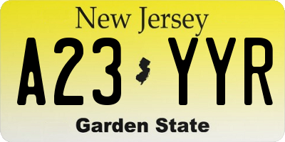 NJ license plate A23YYR