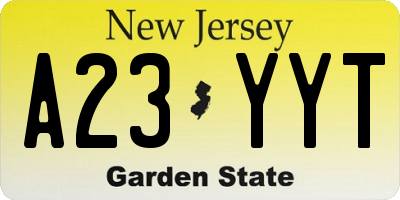 NJ license plate A23YYT