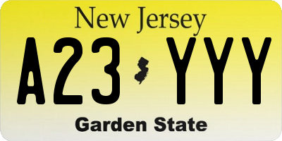 NJ license plate A23YYY
