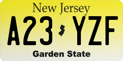 NJ license plate A23YZF