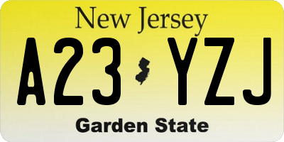 NJ license plate A23YZJ