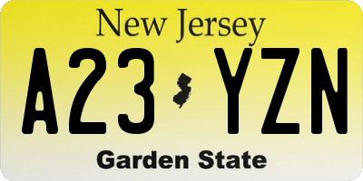 NJ license plate A23YZN
