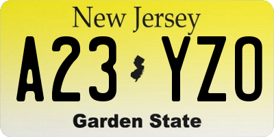 NJ license plate A23YZO