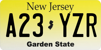 NJ license plate A23YZR