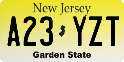 NJ license plate A23YZT
