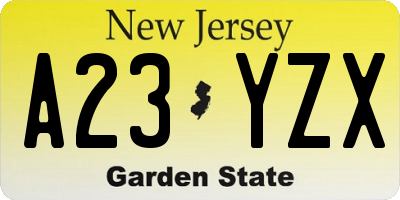 NJ license plate A23YZX