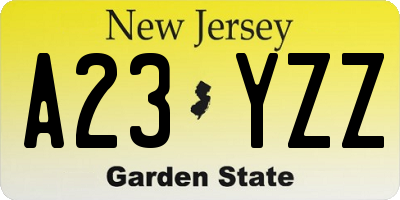 NJ license plate A23YZZ