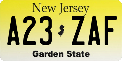 NJ license plate A23ZAF