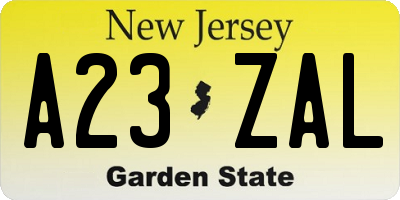 NJ license plate A23ZAL