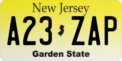 NJ license plate A23ZAP
