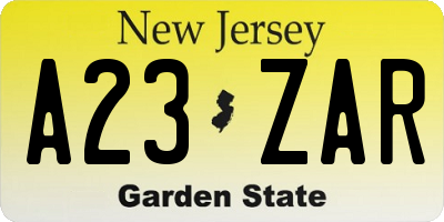 NJ license plate A23ZAR
