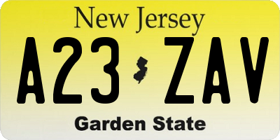 NJ license plate A23ZAV