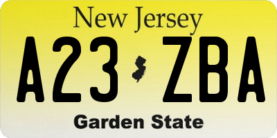 NJ license plate A23ZBA