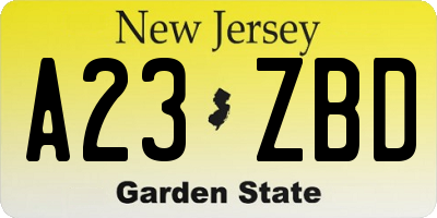 NJ license plate A23ZBD