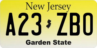 NJ license plate A23ZBO