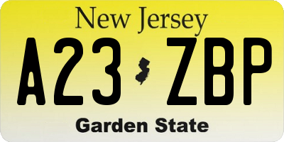 NJ license plate A23ZBP