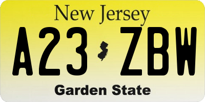 NJ license plate A23ZBW