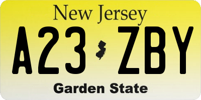NJ license plate A23ZBY