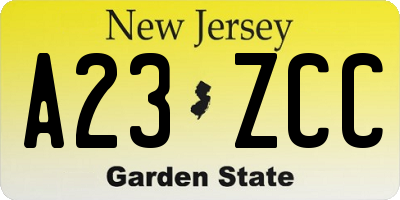 NJ license plate A23ZCC