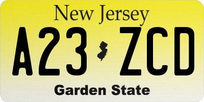 NJ license plate A23ZCD