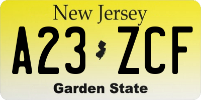 NJ license plate A23ZCF