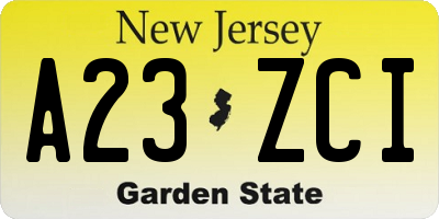 NJ license plate A23ZCI