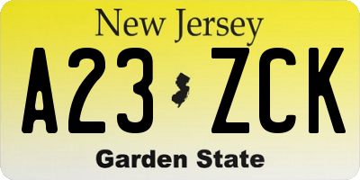 NJ license plate A23ZCK