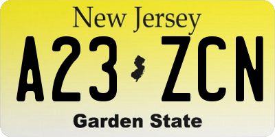 NJ license plate A23ZCN