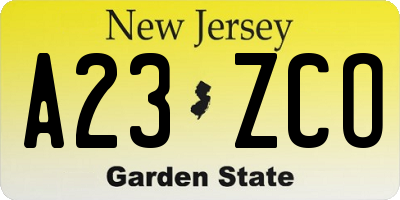 NJ license plate A23ZCO