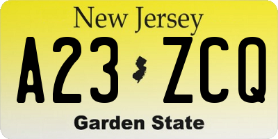 NJ license plate A23ZCQ