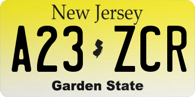 NJ license plate A23ZCR