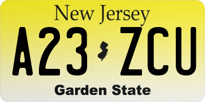 NJ license plate A23ZCU