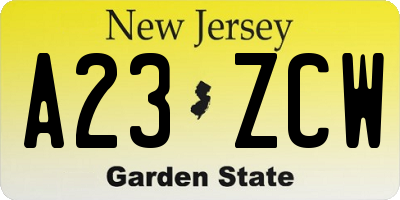 NJ license plate A23ZCW