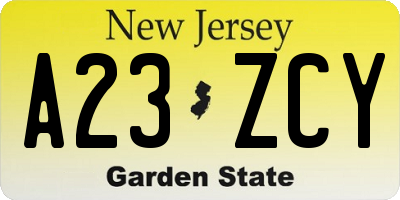 NJ license plate A23ZCY