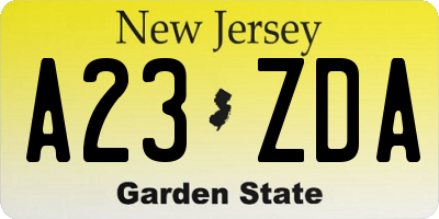 NJ license plate A23ZDA