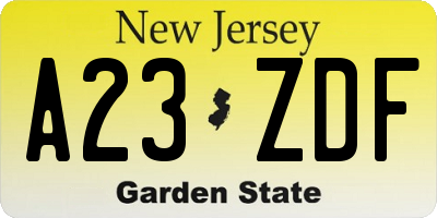 NJ license plate A23ZDF