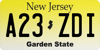 NJ license plate A23ZDI