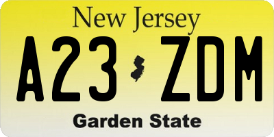 NJ license plate A23ZDM