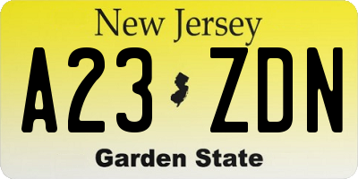 NJ license plate A23ZDN