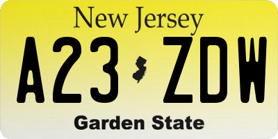 NJ license plate A23ZDW