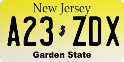 NJ license plate A23ZDX