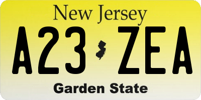 NJ license plate A23ZEA