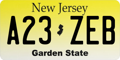 NJ license plate A23ZEB