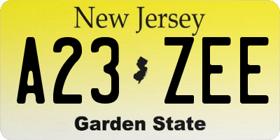 NJ license plate A23ZEE
