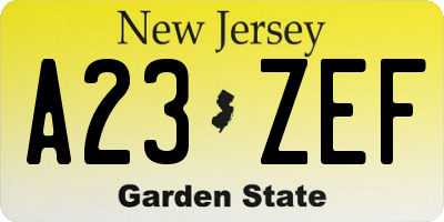 NJ license plate A23ZEF