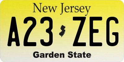 NJ license plate A23ZEG