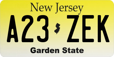 NJ license plate A23ZEK