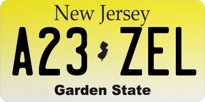 NJ license plate A23ZEL