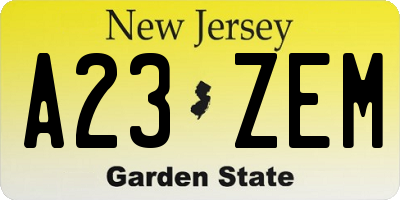 NJ license plate A23ZEM