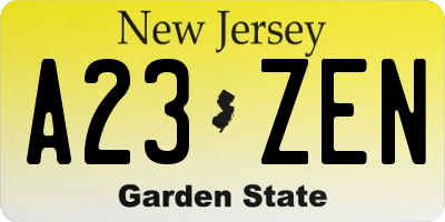 NJ license plate A23ZEN